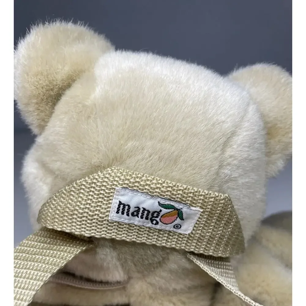 Vintage Mango Teddy Bear Backpack Plush 17” Brown Tan Beige Bow Stuffed Bag
